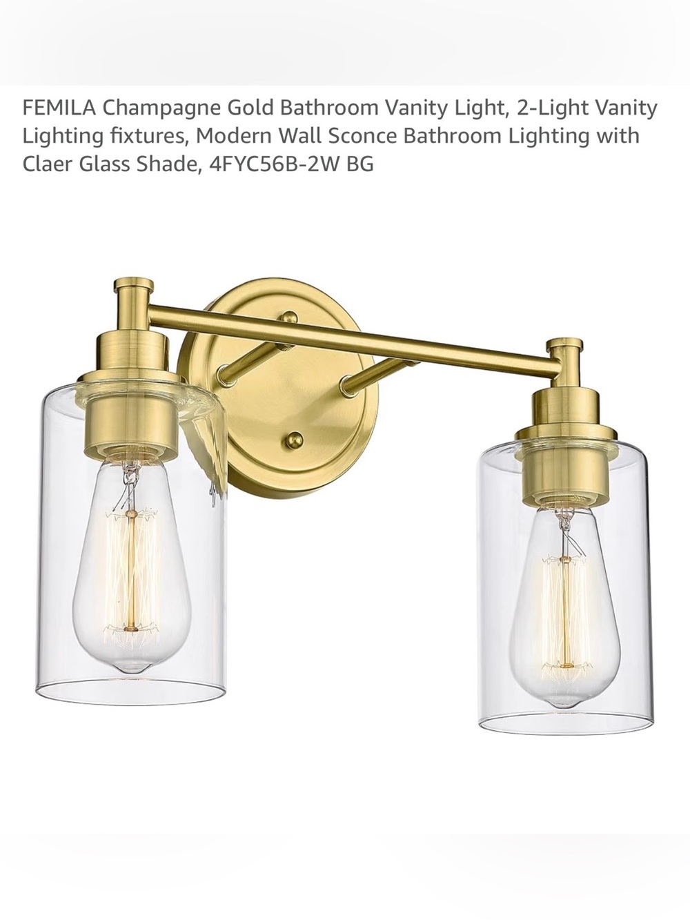 New Femila Champagne Gold 2-Light Bathroom Vanity Light - Modern Wall Sconce